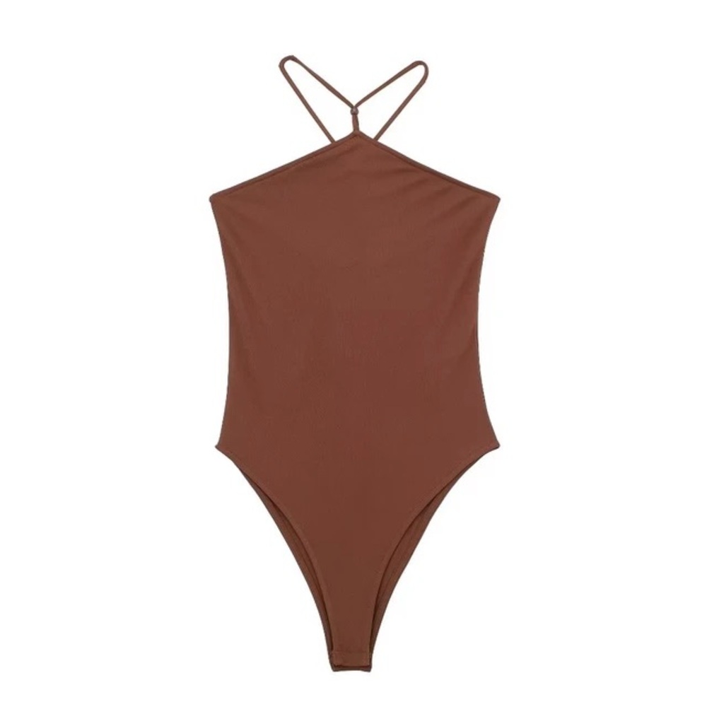 Zara brown halter neck bead detail bodysuit